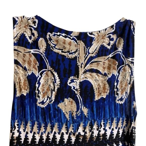 R&M Richards Southwestern Maxi Dress Blue Tan Size 6 A-Line Stretch Travel Soft - Picture 5 of 12